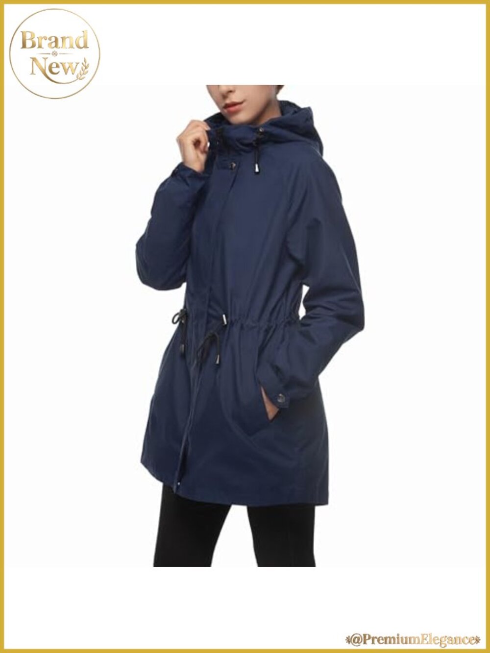 Water-Resistant Anorak Hooded Rain Jacket Trench Coat with Adjustable Waist